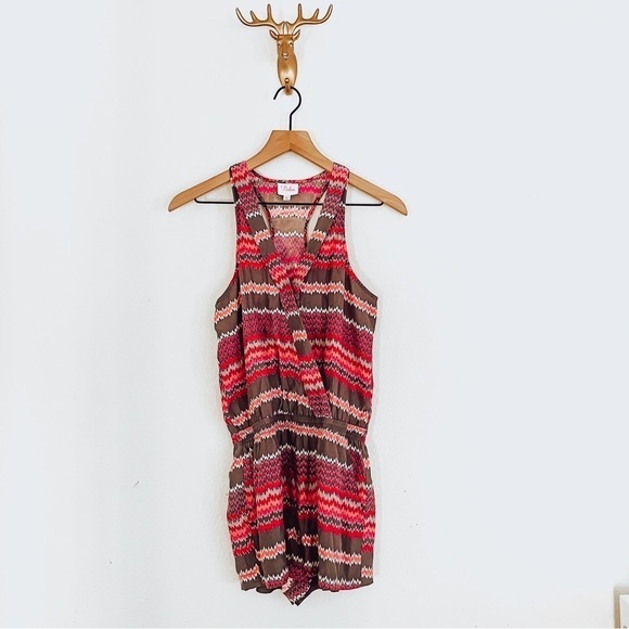 Parker Women's Pink/Peach/Gray Silk Sleeveless Romper Size XS - Picture 1 of 7